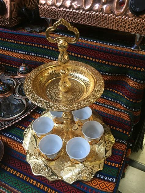 Copper Turkish Coffee Espresso Serving Set Authentic Coffee Cup Tray