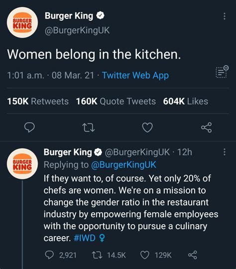 burger king deletes women belong in the kitchen tweet
