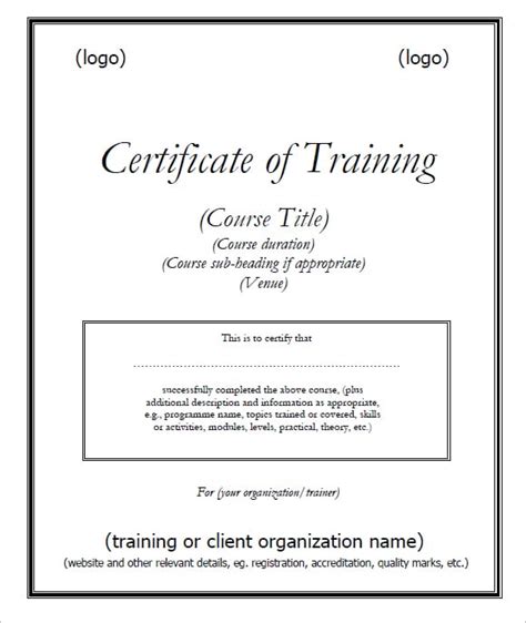 training certificate templates excel  formats