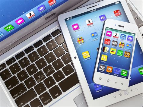 Laptop Mobile Phone And Digital Tablet Pc — Stock Photo © Maxxyustas
