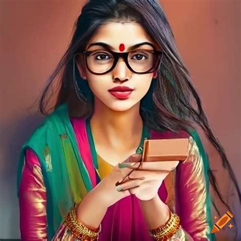 indian girl wearing traditional salwar kameez and glasses