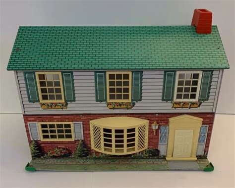 vintage wolverine two story colonial tin litho metal dollhouse with furniture 79 99 picclick