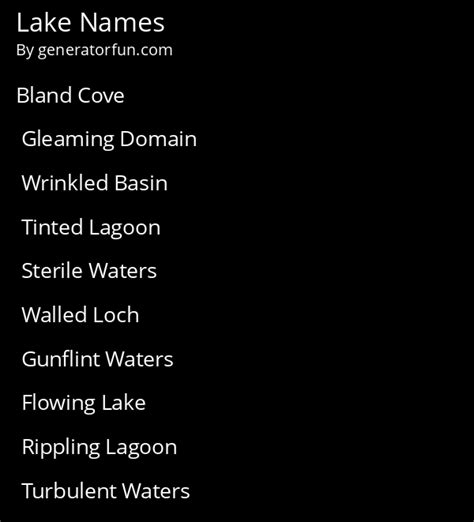 Lake Name Generator Generate A Random Lake Name