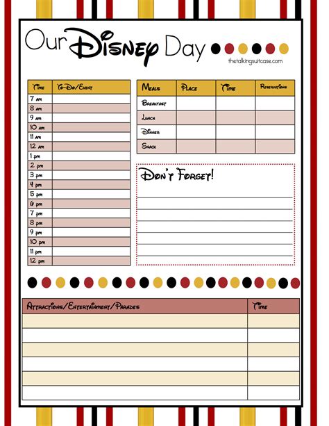 Editable Disney Template Itinerary Example Calendar Printable