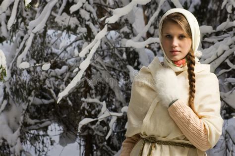 Russian Beautiful Girl In The Winter Forest Stock Image Image Of White Clothing 35176473
