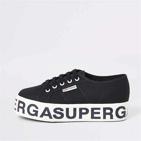 Superga Black Printed Platform Trainers River Island