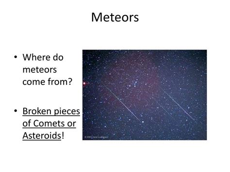 Ppt S6e1f Compare And Contrast Comets Asteroids And Meteors