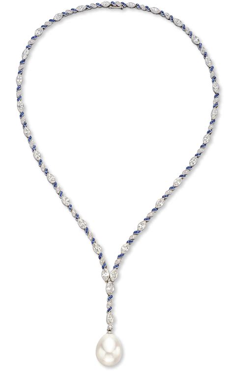A Cultured Pearl Diamond And Sapphire Pendant Necklace Christies