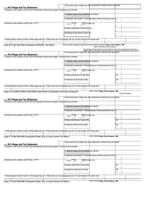 Fillable Form W 2 2015 Wage And Tax Statement Printable Pdf Download