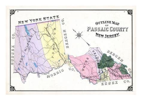 1877 Passaic County Outline Map New Jersey United