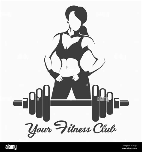 Fitness Logo Or Emblem With Posing Sporty Woman And Dumbbell Vector