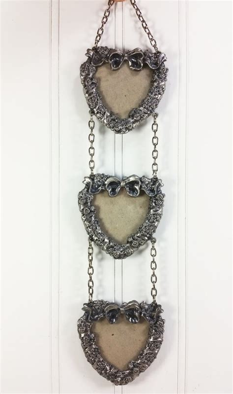 Ornate Metal Heart Frame Trio Hanging Hearts Frame Set Pewter Etsy