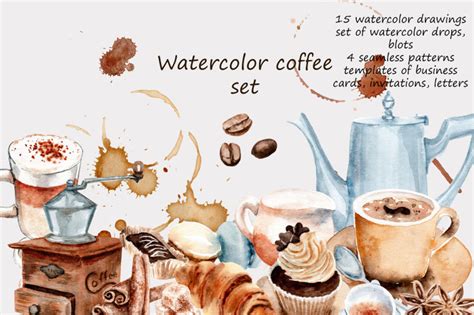 Watercolor Drawings Coffee Set By Watercolor Stories Thehungryjpeg