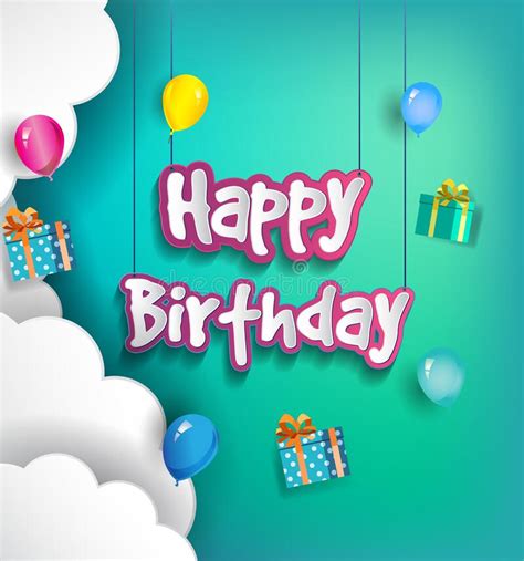 Happy Birthday Vector Design For Greeting Cards With Balloon And Clouds