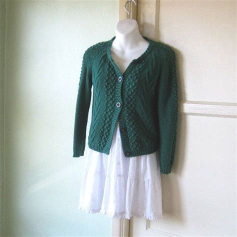 Reserved Cable Knit Emerald Green Cropped Cardigan Xs Small Etsy