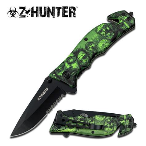z hunter rescue spring assisted knife green zombie handle