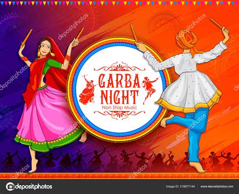 Couple Playing Dandiya In Disco Garba Night Poster For Navratri