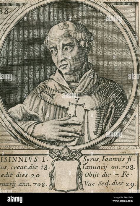 Portrait Of Pope Sisinnius I Engraving From The Summorum Romanorum