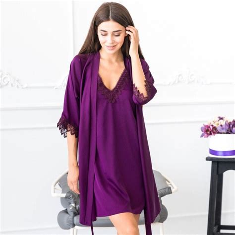 Purple Robe And Nightgown Plus Size Robe Bridal Nightgown Etsy