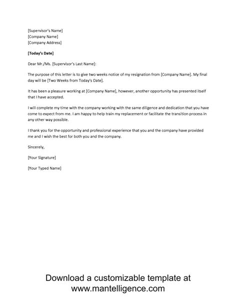 Printable two week notice letter template. new opportunity two weeks notice letter template comp ...