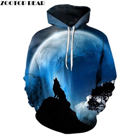 Moon Wolf Hoodies 3d Brand Hoodies Men Sweatshirts Fashion Pullover