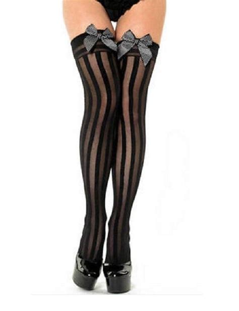 classified black vertical stripe stockings with polka dot bow kiss tights
