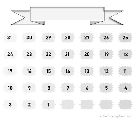 31 Day Monthly Schedule Template Calendar Design