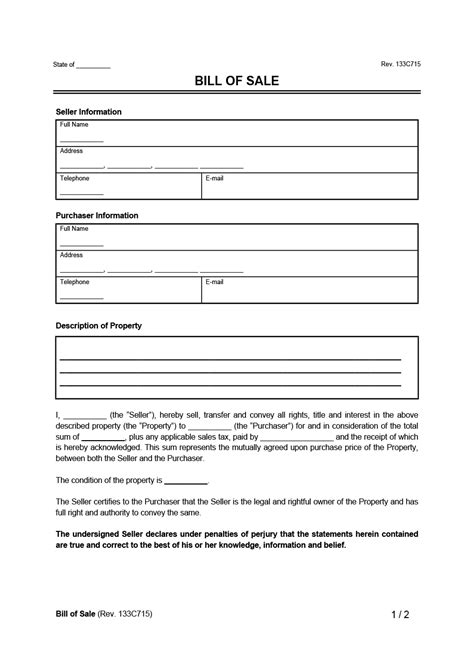 Bill Of Sale Printable Form Free
