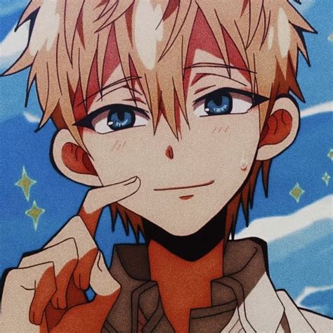 An Anime Character With Blonde Hair And Blue Eyes Pointing At His
