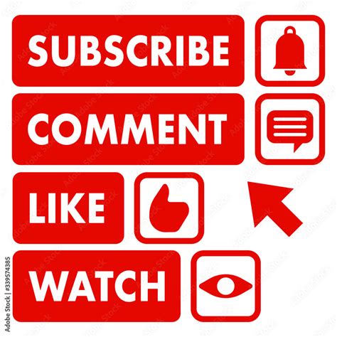 Youtube Button Subscribe Comment Like Watch Social Media Button Set