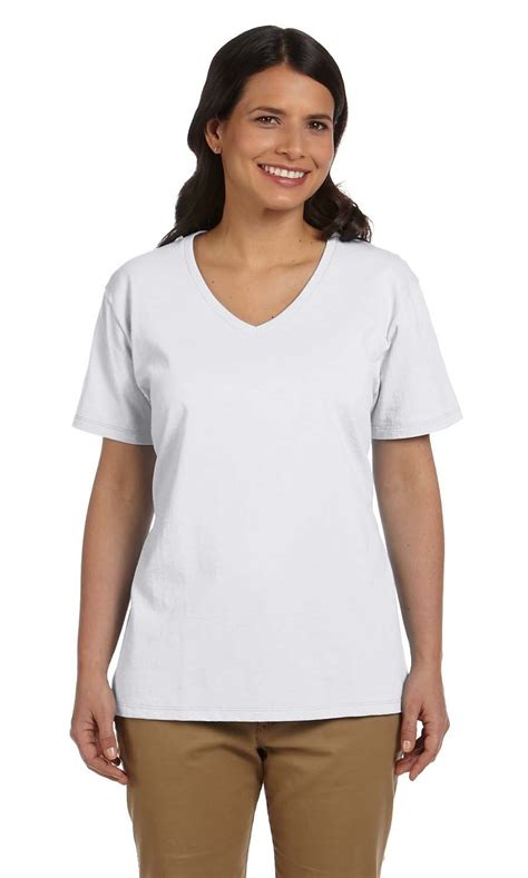 Hanes The Hanes Ladies 61 Oz Tagless V Neck T Shirt White S