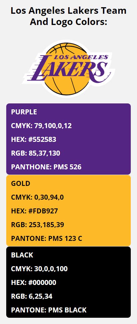 Los Angeles Lakers Team Colors Hex Rgb Cmyk Pantone Color Codes Of