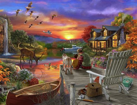 Sunset Cabin 11 25 Painting By Bigelow Illustrations Pixels