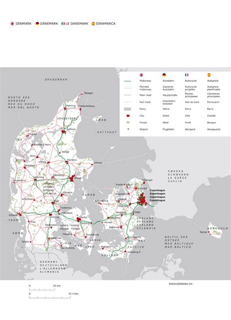 Large Detailed Road Map Of Denmark With Cities And Airports Vidiani