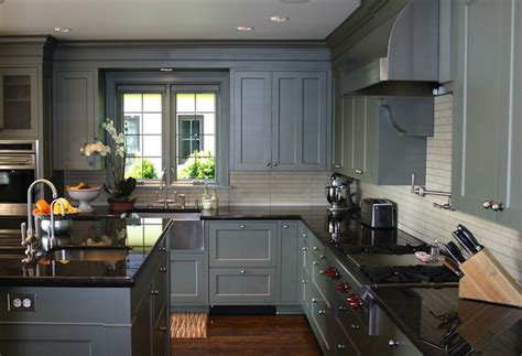 Gehan homes kitchen dark wood cabinets wine wrack stainless. Blue Gray Kitchen Cabinets - Contemporary - kitchen ...