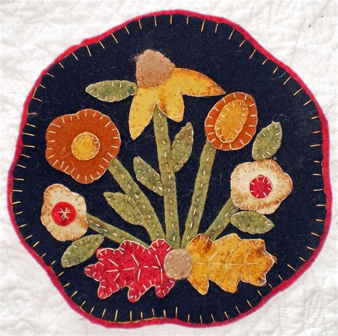 Primitive Autumn Flowers Penny Rug Pattern Penny Rug Patterns Wool