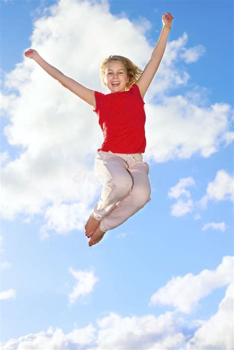 Happy Young Girl Jumping Stock Image Image Of Person 98470543