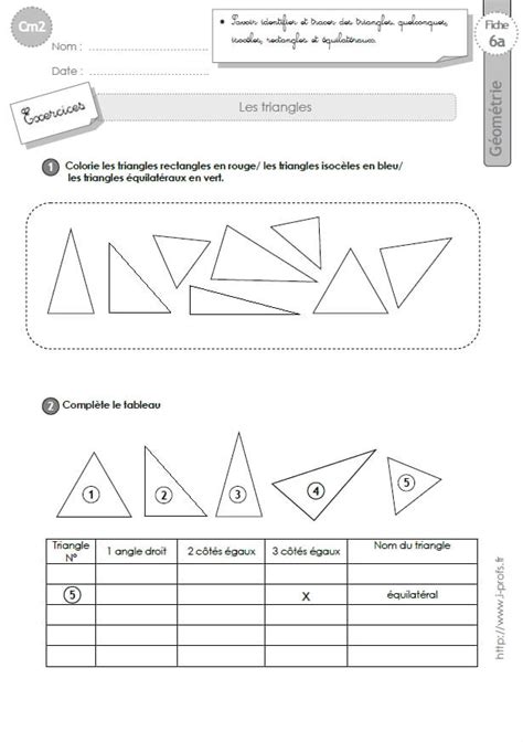 Exercice 1 exercice 2 : cm1: Exercices les TRIANGLES isoceles, equilateral, rectangle
