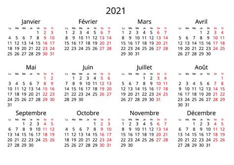 2021 Yearly France Calendar  Format