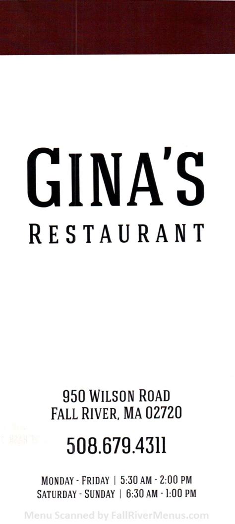 Ginas Restaurant Fall River Menus