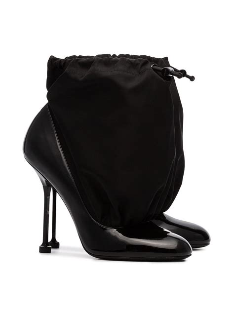 prada 110 patent leather drawstring boots patent leather boots boots knee prada shoes