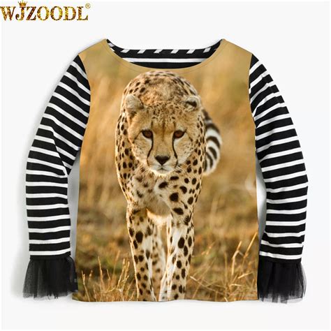 New Girls Tops Long Sleeve O Neck T Shirt The Cheetah Printing Autumn