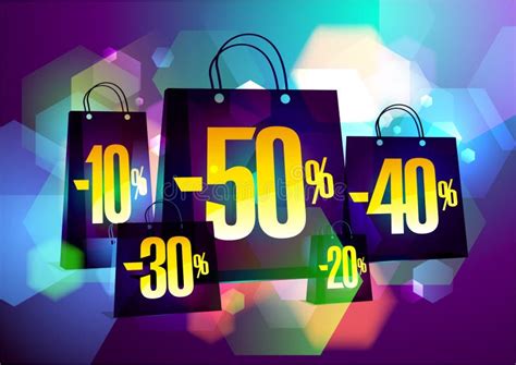 Discounts Sale Banner With Paper Shopping Bags Against Bokeh Background