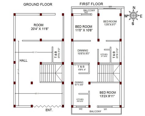 North Facing House Plan With Center Line Column Layout Plan Autocad