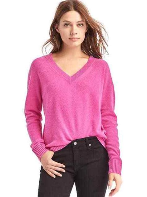 Gap Womens Wool Cashmere Blend V Neck Sweater Solid Pink Size M