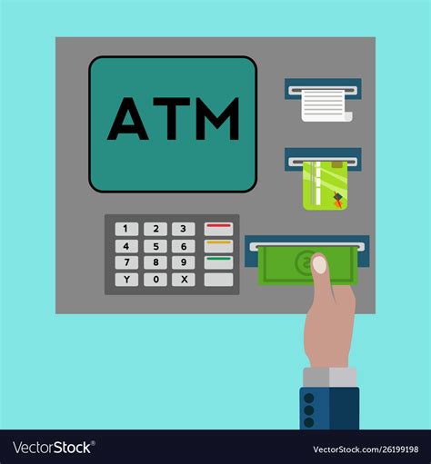 Atm Machine With Hand Withdrawing Money Concept Vector Image