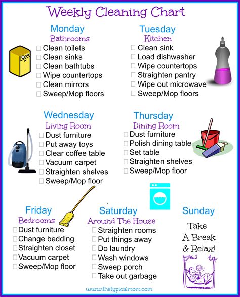 House Cleaning Schedule Weekly Cleaning Cleaning Chart Cleaning