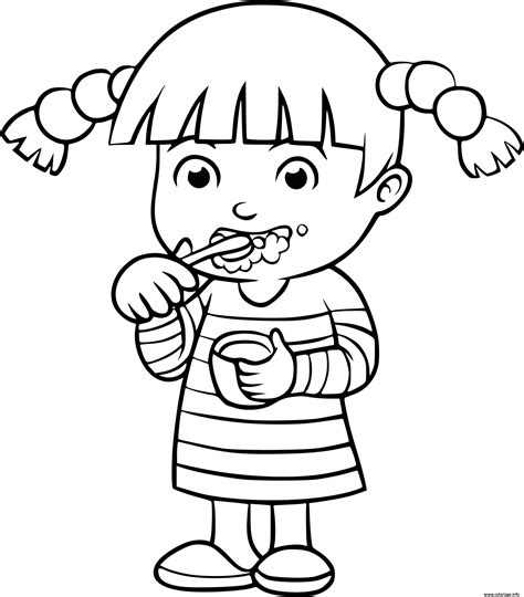 Coloriage Une Petite Fille Se Brosse Les Dents Avant De Dormir Dessin