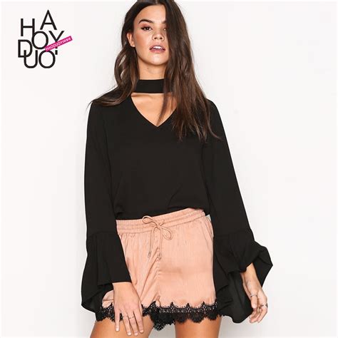 Spring Western Style Fashion Hollow Out Solid Color Long Flare Sleeve