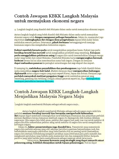 Karangan dibagi menjadi empat yaitu argumentasi. Contoh Jawapan KBKK Langkah Malaysia Untuk Memajukan ...